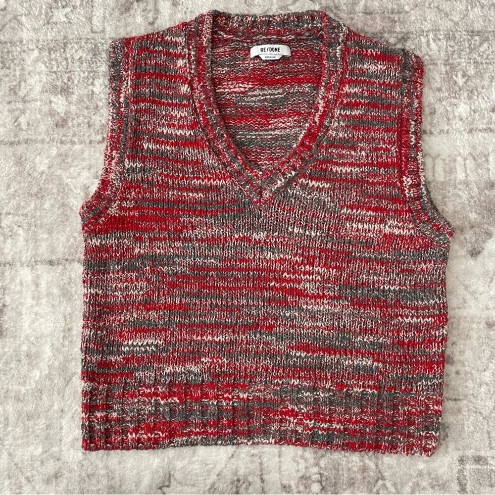 Re/Done 60s Sweater Vest Red Multi Knit Small‎ Grandpacore
